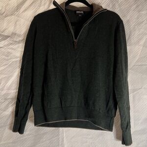 Kirkland Signature Quarter Zip Sweater Extra Fine Merino Wool Green Men's Me